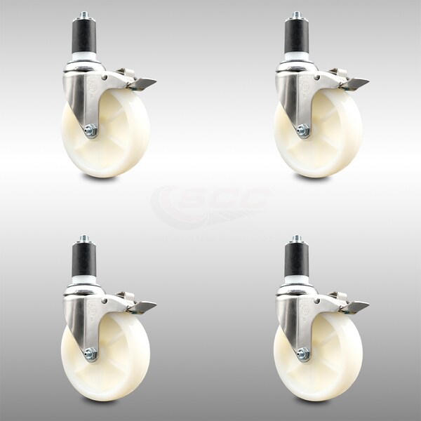 Service Caster 5 Inch 316SS Nylon Wheel Swivel 1-5/8 Inch Expanding Stem Caster Set Lock Brake SCC-SS316TTLEX20S514-NYS-158-4 - main